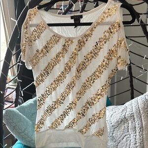 Deb Cream Short Sleeve Sequin Tee